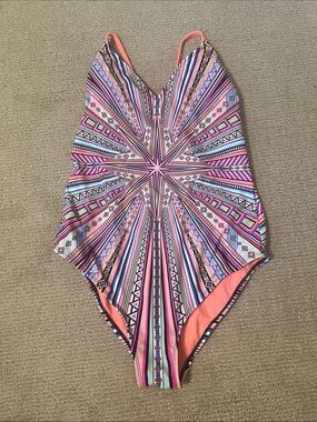 Xhilaration, Vibrant Geometric One-Piece Swimsuit - Pink Multi, size large